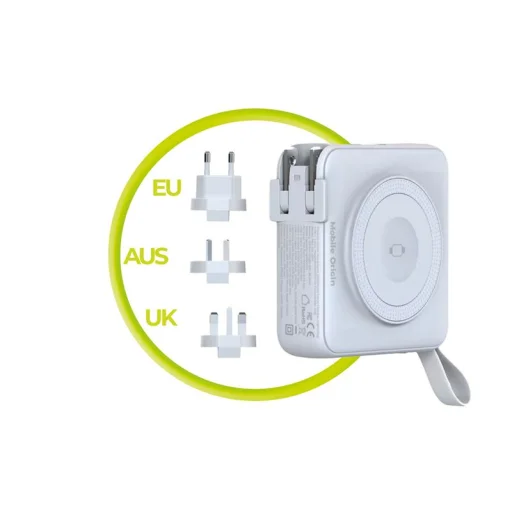 Mobile Origin PowerBank & Travel Charger 10000 mAh, MagSafe/AW/iPhone kompatibilis, fehér - 12