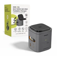 Mobile Origin PW37 6 az 1-ben összecsukható töltő, 100W Qi2 25W, MagSafe kompatibilis