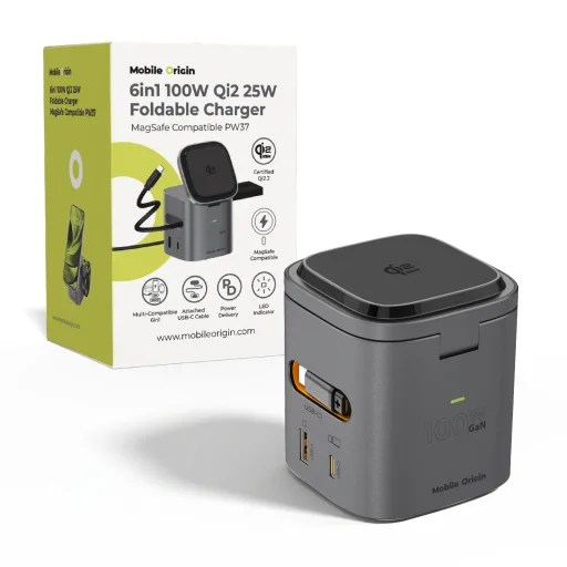 Mobile Origin PW37 6 v 1 skladacia nabíjačka, 100W Qi2 25W, kompatibilná s MagSafe - 1