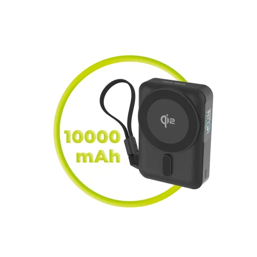 Mobile Origin PB19 10000 mAh Qi2 powerbank beépített USB-C kábellel, fekete Qi2 - 11