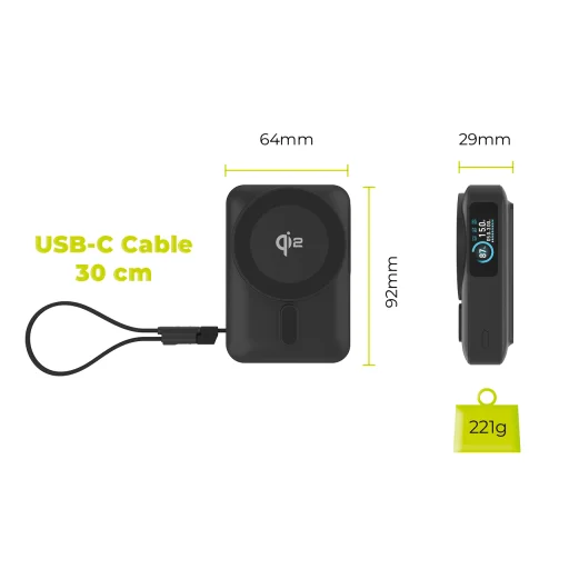 Mobile Origin PB19 10000 mAh Qi2 powerbanka so vstavaným USB-C káblom, čierna - 17