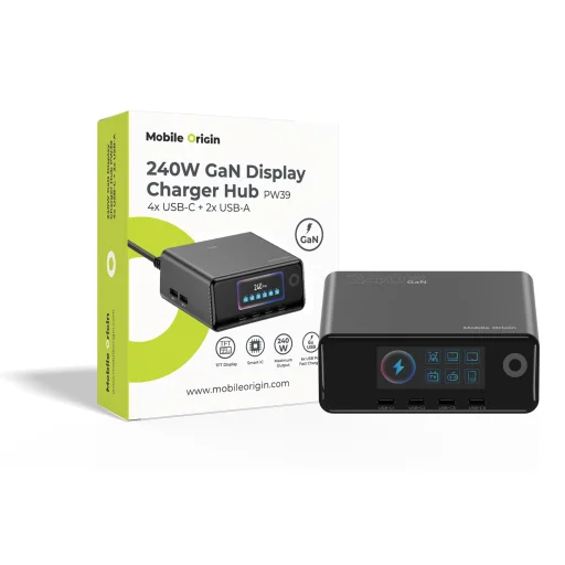 Mobile Origin PW39 240W GaN nabíjací hub s displejom – 4x USB-C + 2x USB-A - 1