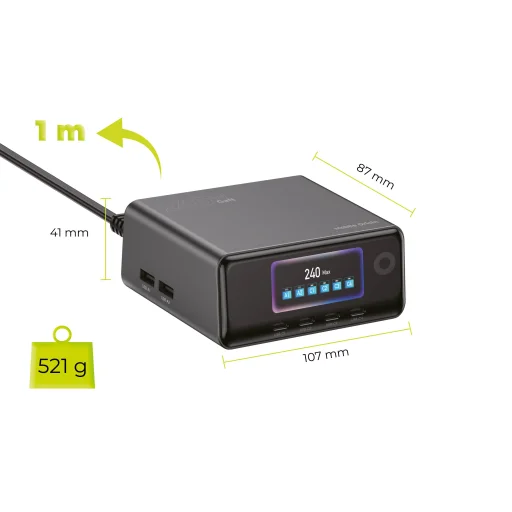 Mobile Origin PW39 240W GaN nabíjací hub s displejom – 4x USB-C + 2x USB-A - 13