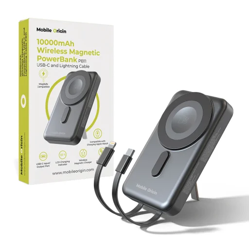 Mobile Origin PB11 bezdrôtová magnetická powerbanka 10000mAh s USB-C a Lightning káblom - 1