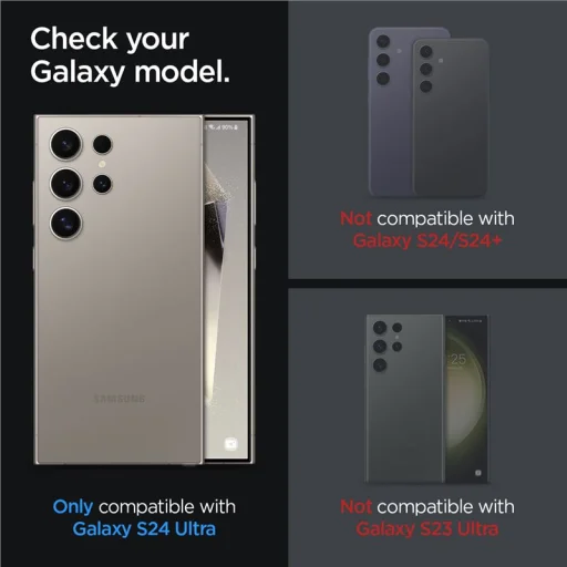 Spigen Glass tR EZ Fit Optik Pro 2 Pack ochrana fotoaparátu, sivá – Samsung Galaxy S24 Ultra - 13