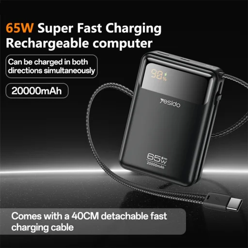 Yesido YP97 powerbanka 20000 mAh 65W, sivá - 3