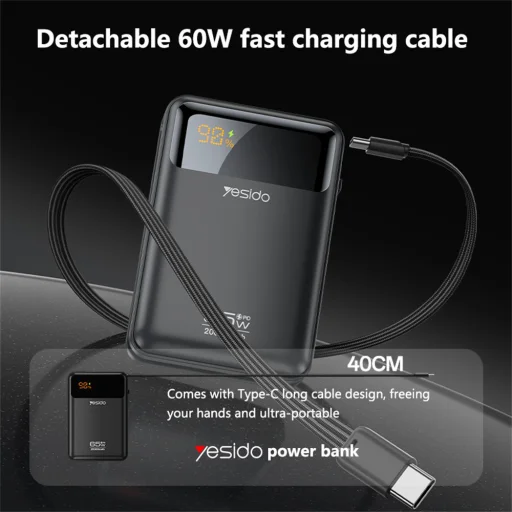 Yesido YP97 powerbank 20000 mAh 65W, szürke - 2
