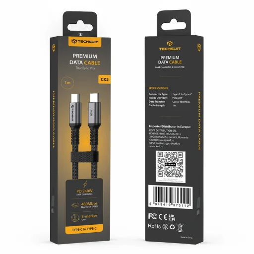 Techsuit TitanSync Pro USB 2.0 USB-C gyorstöltő kábel 240 W 1 m szürke - 7