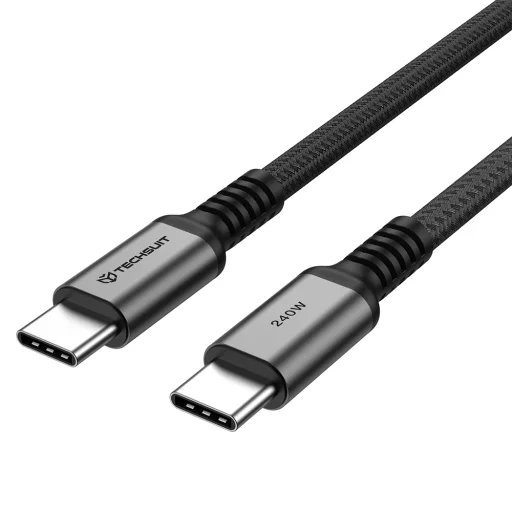 Techsuit TitanSync Pro USB2.0 USB-C dátový a nabíjací kábel, 240 W, 2 m, sivý - 4