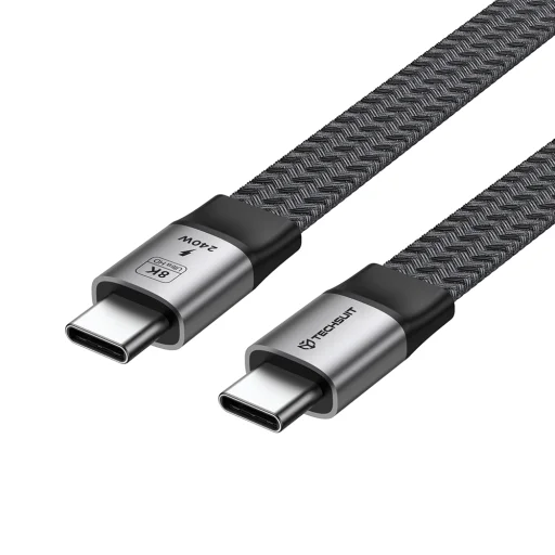 Techsuit ElysiumSync Pro 4. generácie USB4.0 Type-C kábel, 240 W, 40 Gbps, 8K 60 Hz, 1 m, sivý - 4