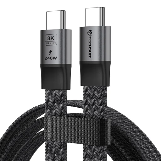 Techsuit ElysiumSync Pro 4. generácie USB4.0 Type-C kábel, 240 W, 40 Gbps, 8K 60 Hz, 1 m, sivý - 1