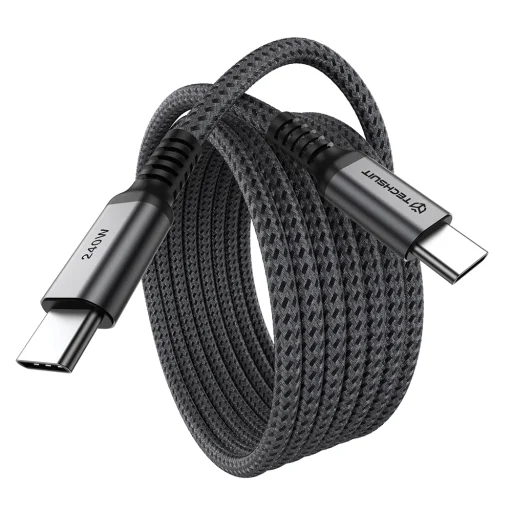 Techsuit TitanSync Pro USB2.0 USB-C adat- és töltőkábel, 240 W, 2 m, szürke - 2