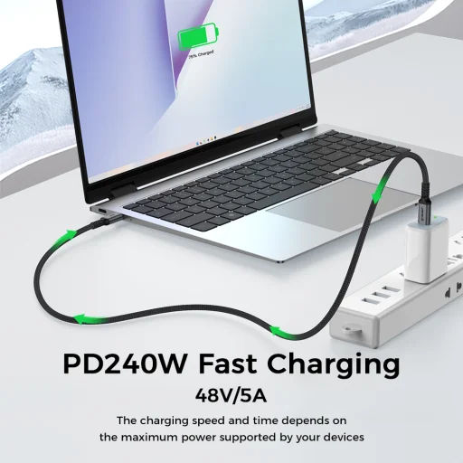 Techsuit TitanSync Pro USB2.0 USB-C adat- és töltőkábel, 240 W, 2 m, szürke - 6