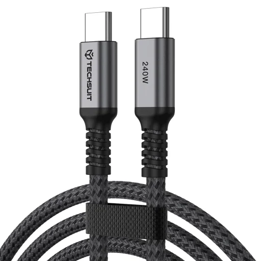 Techsuit TitanSync Pro USB2.0 USB-C adat- és töltőkábel, 240 W, 2 m, szürke - 1