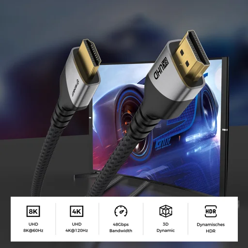 Techsuit NexusVision Pro HDMI 2.1 kábel, 2 m, sivý - 5