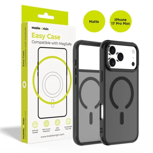 Mobile Origin Easy Hybrid MagSafe puzdro, matná čierna – iPhone 17 Pro Max - 1
