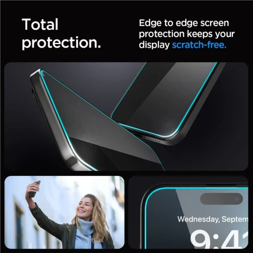 Spigen Glass tR EZ Fit adatvédelmi edzett üveg kijelzővédő fólia, 2 db – iPhone 15 Pro - 4