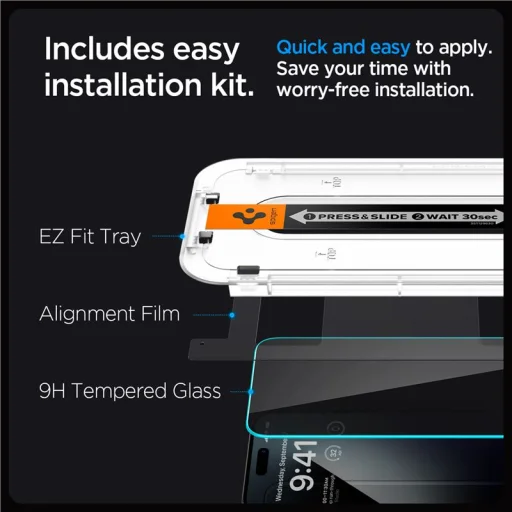 Spigen Glass tR EZ Fit adatvédelmi edzett üveg kijelzővédő fólia, 2 db – iPhone 15 Pro - 5