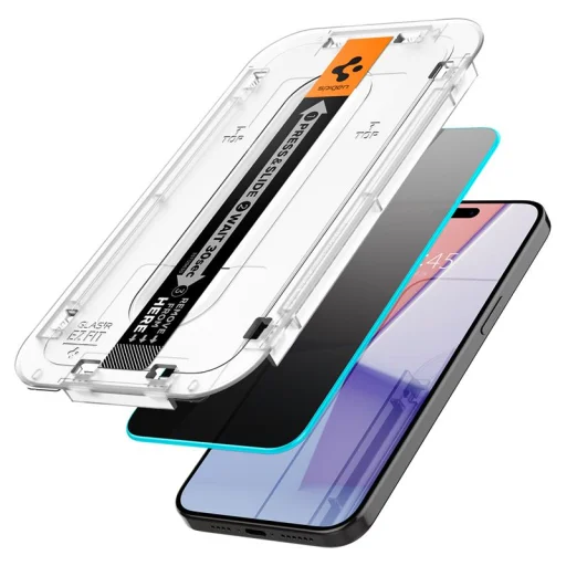 Spigen Glass tR EZ Fit adatvédelmi edzett üveg kijelzővédő fólia, 2 db – iPhone 15 Pro - 9