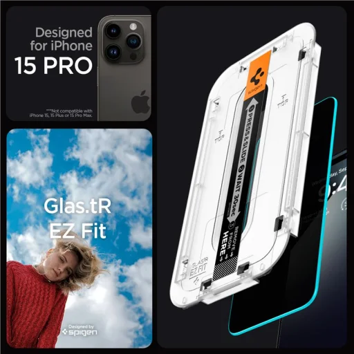 Spigen Glass tR EZ Fit adatvédelmi edzett üveg kijelzővédő fólia, 2 db – iPhone 15 Pro - 2