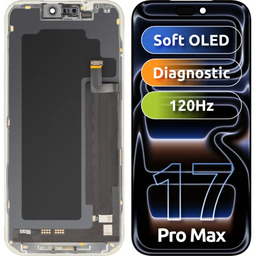 MP LCD kijelzőmodul Apple iPhone 17 Pro Max készülékhez, Soft OLED FHD diagnosztikai változat, utángyártott, fekete - 1