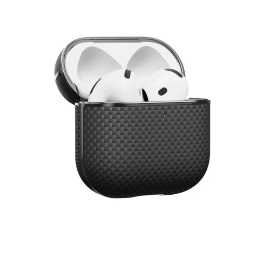 AirPods 4 čierne/sivé Pitaka Aramid Fiber magnetické puzdro - 3