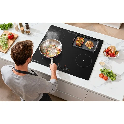 AMZCHEF CE-T-72CB4xyP200-LBHA vstavaná sklokeramická varná doska, 4-zónová, 7200 W - 7