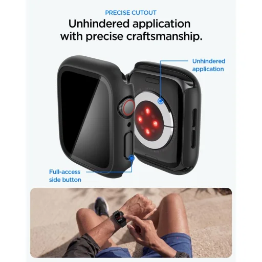 Spigen Thin Fit 360 ochranný kryt so zabudovaným tvrdeným sklom na Apple Watch 4 / 5 / 6 / SE 1 / 2 / 3 (44 mm) čierny - 7