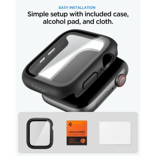 Spigen Thin Fit 360 ochranný kryt so zabudovaným tvrdeným sklom na Apple Watch 4 / 5 / 6 / SE 1 / 2 / 3 (44 mm) čierny - 8