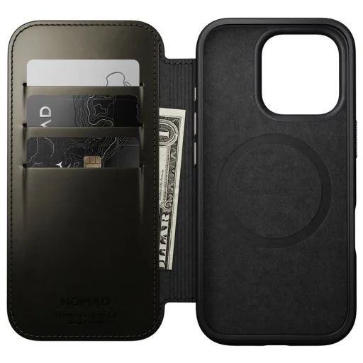 Nomad Leather Folio zelené chrómové puzdro pre iPhone 16 Pro - 7