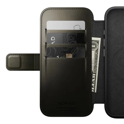 Nomad Leather Folio zelené chrómové puzdro pre iPhone 16 Pro - 8