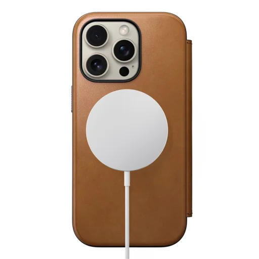 Nomad Modern Leather Folio kožené puzdro pre iPhone 16 Pro, hnedé - 2