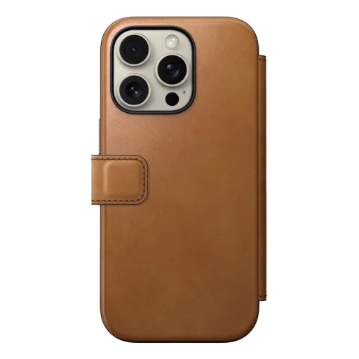Nomad Modern Leather Folio kožené puzdro pre iPhone 16 Pro, hnedé - 8