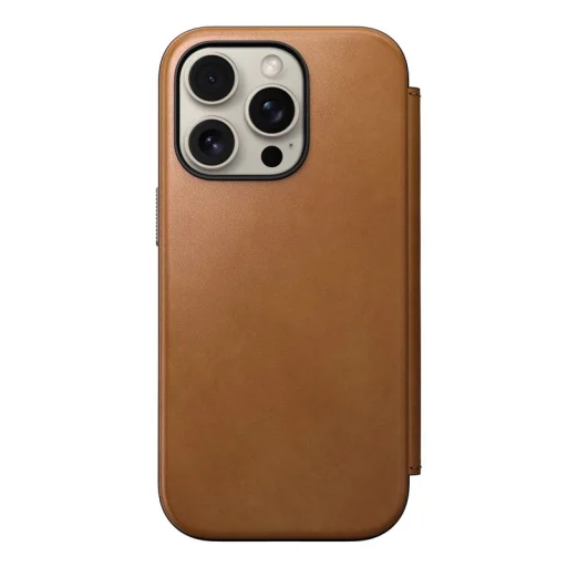 Nomad Modern Leather Folio kožené puzdro pre iPhone 16 Pro, hnedé - 1