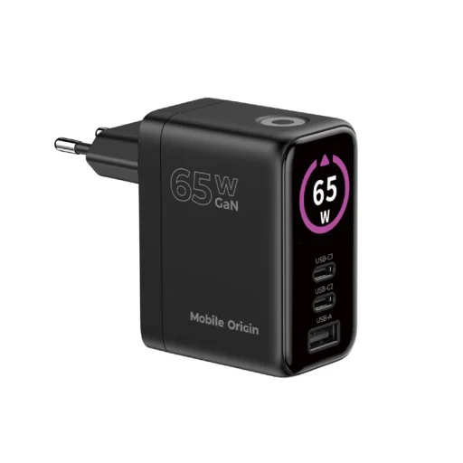 Mobile Origin PW20 65 W GaN sieťová nabíjačka s displejom, 2× USB-C a USB-A, čierna - 6