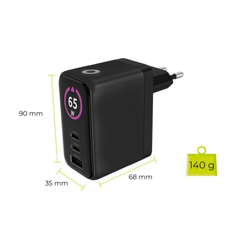 Mobile Origin PW20 65 W GaN sieťová nabíjačka s displejom, 2× USB-C a USB-A, čierna - 10