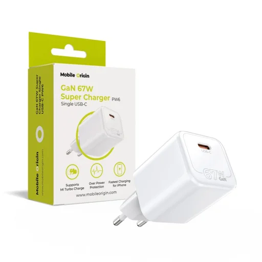 Mobile Origin GaN 67 W Super Charger jednoportová USB-C PW6 sieťová nabíjačka, biela - 1