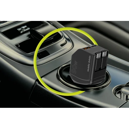 Mobile Origin CA22 90W autonabíjačka s konektormi USB-C a USB-A, 2 ks USB-C káblov, čierna - 11