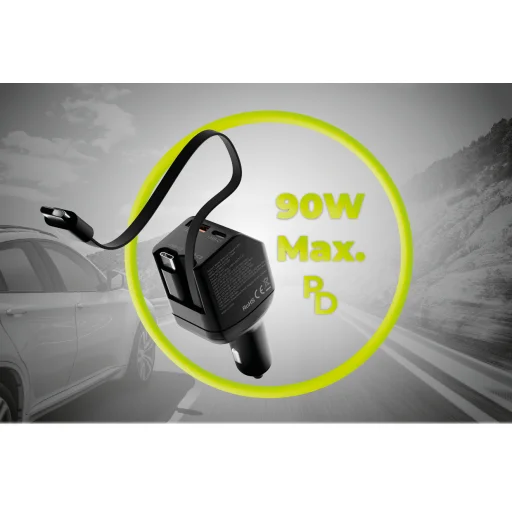 Mobile Origin CA22 90W autonabíjačka s konektormi USB-C a USB-A, 2 ks USB-C káblov, čierna - 12