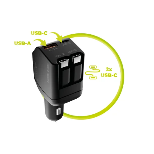 Mobile Origin CA22 90W autonabíjačka s konektormi USB-C a USB-A, 2 ks USB-C káblov, čierna - 15