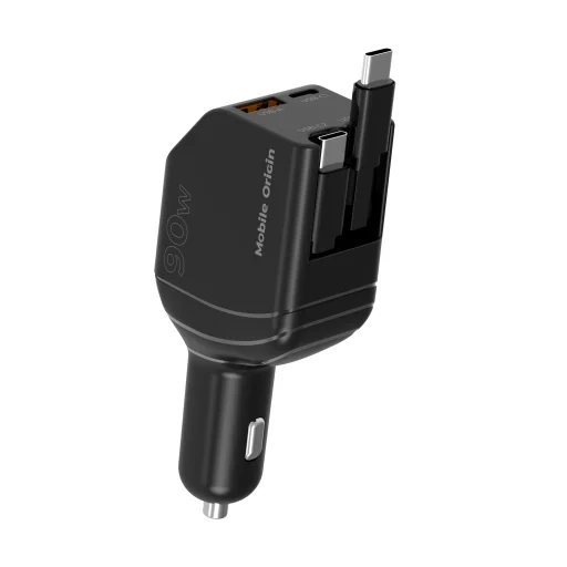 Mobile Origin CA22 90W autonabíjačka s konektormi USB-C a USB-A, 2 ks USB-C káblov, čierna - 3