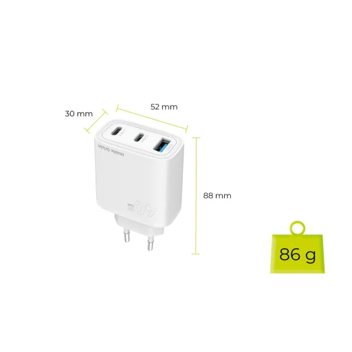 Mobile Origin GaN 40W sieťová nabíjačka MO13 biela, 1 USB-A a 2 USB-C - 13