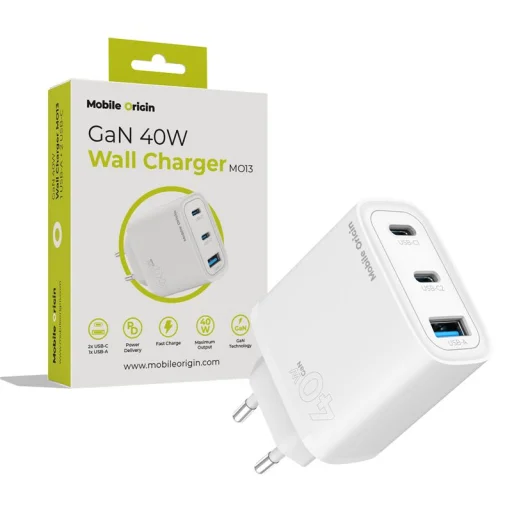 Mobile Origin GaN 40W sieťová nabíjačka MO13 biela, 1 USB-A a 2 USB-C - 1