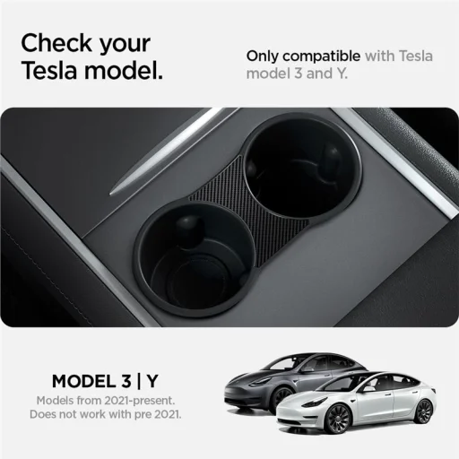 Spigen vložka do držiaka na poháre pre stredovú konzolu Tesla, čierna – Model Y/3 (2021/2022) - 2