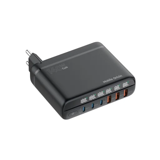 Mobile Origin PW12 GaN 140W cestovná nabíjacia stanica s EU/UK/US adaptérmi, 3x USB-C + 3x USB-A - 13