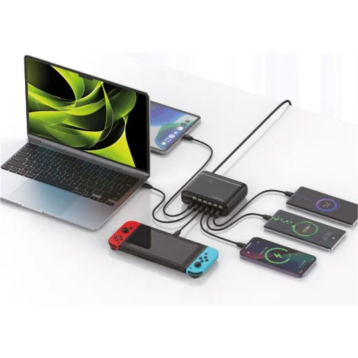Mobile Origin PW12 GaN 140W cestovná nabíjacia stanica s EU/UK/US adaptérmi, 3x USB-C + 3x USB-A - 16