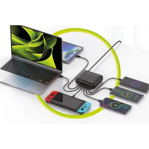 Mobile Origin PW12 GaN 140W cestovná nabíjacia stanica s EU/UK/US adaptérmi, 3x USB-C + 3x USB-A - 5