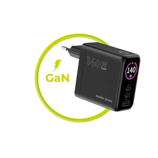 Mobile Origin PW21 140W GaN sieťová nabíjačka s displejom, čierna - 2