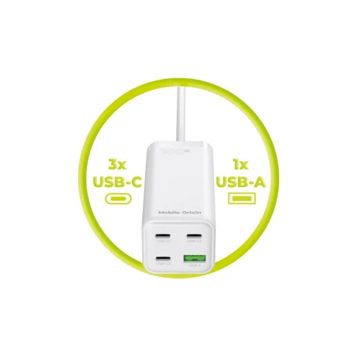Mobile Origin GaN 100W kompaktná MultiHub nabíjačka PW18 s 3x USB-C + USB-A - 4