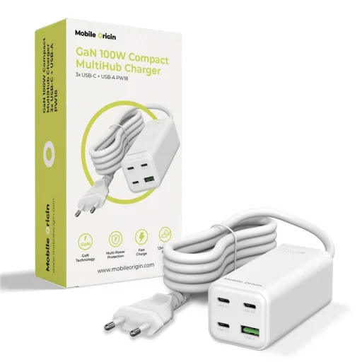 Mobile Origin GaN 100W kompaktná MultiHub nabíjačka PW18 s 3x USB-C + USB-A - 1